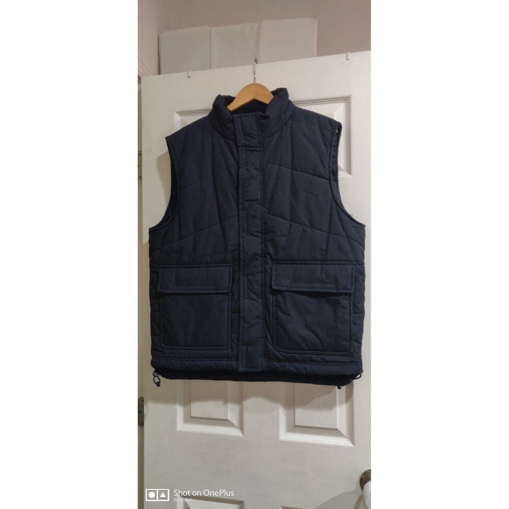 Gap Men's Navy Puffer Vest, Full Zip, Lined Pockets, Stand-Up Collar, M